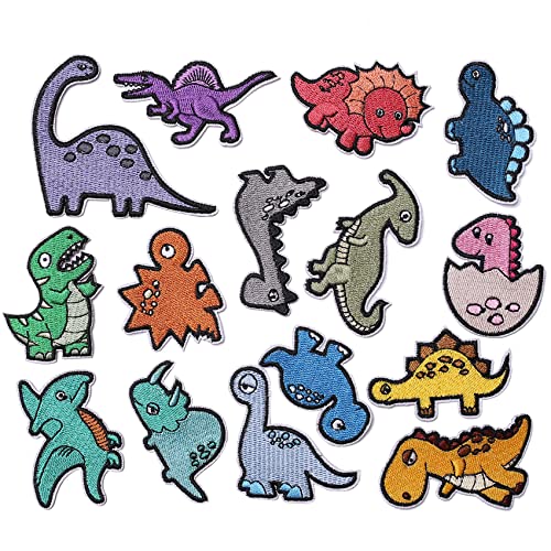 TACVEL 15 Stück Dinosaurier Iron on Patches Iron on Patches Set Sew On Patch Applique für Kleid, Kleid, Hut, Jeans, DIY Zubehör von TACVEL