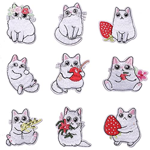 TACVEL 9 Pieces Animal Embroidered Iron on Patch, Cats Iron on Patches Set, Sew On/Iron on Patch Applique for Clothes, Dress, Hat, Jeans, DIY Accessories von TACVEL