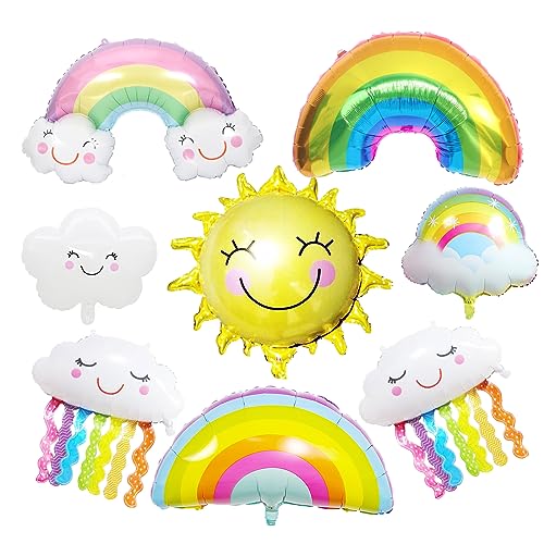 8-Stücke Regenbogen Wolke Party Zubehör, TACYKIBD Regenbogen Wolke Mylar Folie Ballons, Regenbogen Ballons Lächelnde Wolke Party Sonnenballons für Mädchen Geburtstag Baby Dusche Party Dekorationen von TACYKIBD