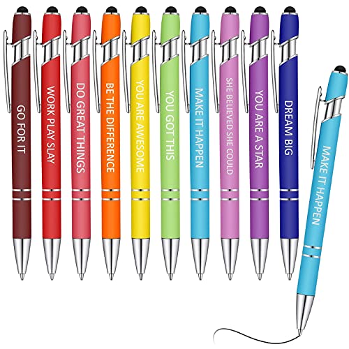 TACYKIBD 10 Stück Kugelschreiber, Inspirierender Einziehbarer Kugelschreiber Zitate, Bildschirm Touch Stylus Pen Metall Motivations Nachrichten Stift mit Schwarzer Tinte für Schreibtisch Mitarbeiter von TACYKIBD