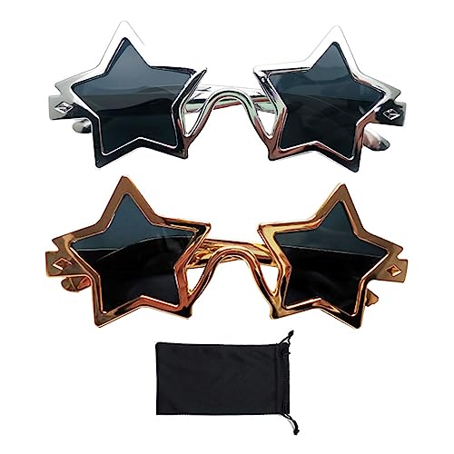 2 Sternbrillen, 2 Brillentaschen, Pentagramm-Sonnenbrille, trendige Brille, Brille, Fotorequisiten, geeignet für Halloween, Weihnachten, Themenabende von TAFACE