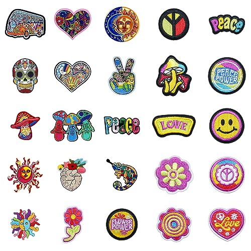 25 Stück Stickereizuschüsse, Retro-Hippie-Patches, kreative und personalisierte Nähflicken, geeignet für Mäntel, Hosen, Röcke, Rucksäcke von TAFACE