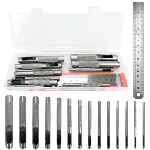 14 Stück Locheisen Set, Stahllocheisen Hohl Locher 1-10mm, Runde Locheisensatz Locheisen Satz für Leder, für Leder, Uhrenarmband, Dichtung Gürtel, Schuh, Stoff, Leinwand Kleidung von TAGOQUEN