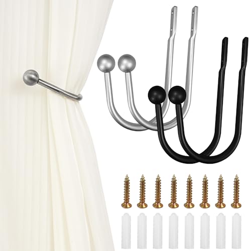 4 Stück Silber grau & Schwarz U-Form Raffbügel Vorhänge Holdbacks,Gardinenhalter,Raffhalter Wandbefestigung U-Form Raffbügel für Vorhänge Vorhang Holdbacks Tieback Hooks Dekorativer Raffhalter von TAGOQUEN