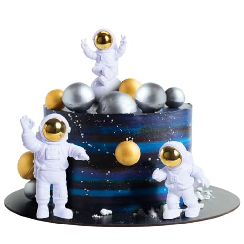 TAHUAON 3-teiliges Set Weltraum-Kuchenaufsatz, Astronauten-Ornamente, Weltraum-Kuchendekoration, Astronauten-Figuren, Spielzeug, Raumfahrer-Statuen, Modell für Kuchendekorationsset, Weltraumthema, von TAHUAON