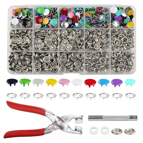 TAIANJI Druckknopf, 770 Stück Metall Druckknöpfe Set mit Zange 9.5 mm Metallknöpfe, Nähfrei Jersey Druckknöpfe für DIY Nähen Kleidung Reparaturen, 10 Farben von TAIANJI