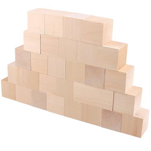 TAICHEUT 30 Stück 5 x 5 x 5 cm Holzwürfel, 5 Zoll quadratische Holzblöcke, natürliche Lindenholzwürfel, unlackierte quadratische Holzblöcke für DIY Handwerk von TAICHEUT