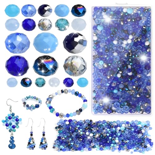 TAIHOBO 1020pcs Glasperlen für die Schmuckherstellung Blau, 4 6 8mm Kristallperlen zum Auffädeln, Facettierte Perlen zum Basteln, 7 Farben facettierte Perlen für Armband, Ohrringe, von TAIHOBO