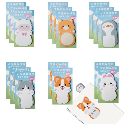 TAIHOBO 480 Blatt Sticky Notes, 16 Stück Haftnotizen Lustig, Selbstklebende Notizzettel für Mitbringsel Kinder und Kawaii Schulsachen, Niedliche Tier Klebezettel für Handbuch Botschaft Dekoration von TAIHOBO