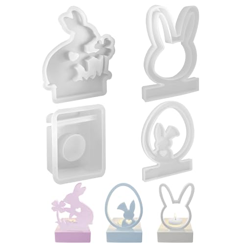 TAIHOBO Silikonformen Gießformen Ostern, 3 Stück Silikonform Ostern Hase, Gießformen Silikon Ostern Kerzenhalter mit Basis, 3D Hase Gießform Ostern, Silikonform Hase für Wohndekoration Geschenke von TAIHOBO