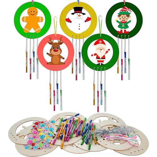 TAIKOUL 10 PCS Windspiel Bastelset Kinder Weihnachten Diamond Painting Windspiele Doppelseitig Weihnachten Holzanhänger Weihnachten von TAIKOUL