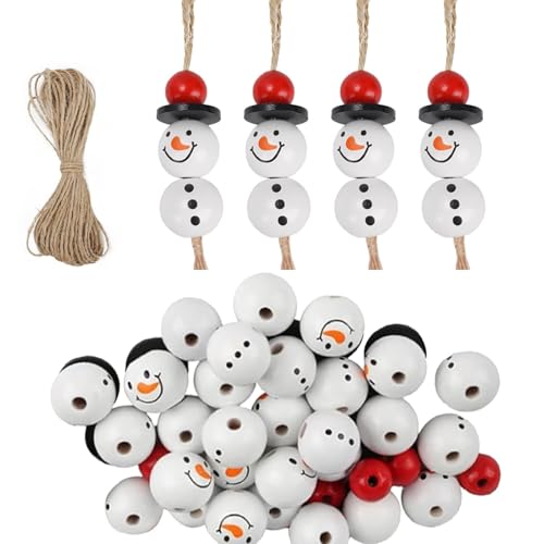 TAIKOUL 121pcs Weihnachtsholzperlen mit Gesicht 20mm Holzperlen-Set Schneemann Zum Weihnachtsbaumschmuck Bastelset Weihnachten DIY Bastelset Weihnachten von TAIKOUL