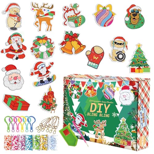 TAIKOUL 15pcs 5D Diamond Painting Weihnachten Anhänger Diamond Painting Kinder Diamond Painting Weihnachten DIY Diamant Weihnachtsbaum Anhänger Set para weihnachtsbaum deko von TAIKOUL