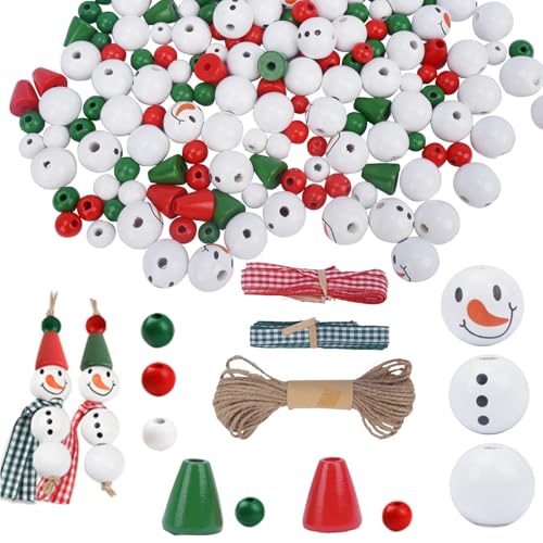 TAIKOUL 193 Stück Holzperlen Weihnachten set weihnachtsbasteln kinder bastelset weihnachten für 30 Sets Schneemänner für Party Dekor DIY-Basteleien Weihnachten Winter-Dekorationen von TAIKOUL