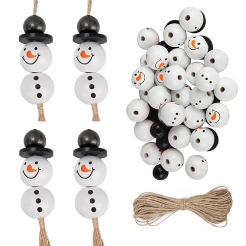 TAIKOUL 201pcs Weihnachtsholzperlen mit Gesicht 20mm Holzperlen-Set Schneemann Zum Weihnachtsbaumschmuck Bastelset Weihnachten DIY Bastelset Weihnachten von TAIKOUL