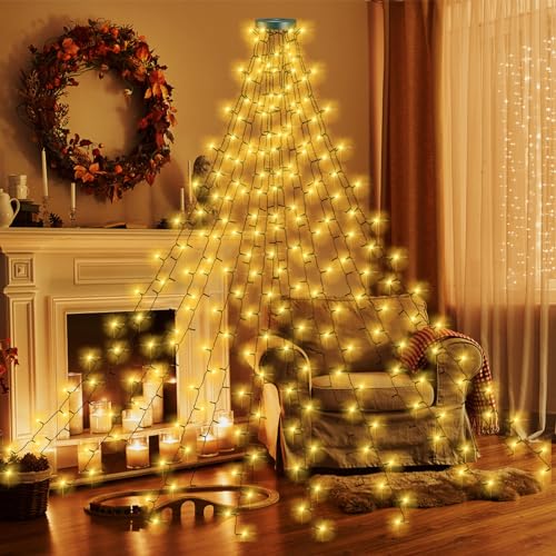TAIKOUL 400 LED Weihnachtsbaum Lichterkette, Christbaumbeleuchtung mit Ring 2M x 16 Girlanden, Warmweiß, 8 Modi Weihnachtsbeleuchtung Innen Außen für 150cm,180cm,240cm weihnachtsbaum von TAIKOUL