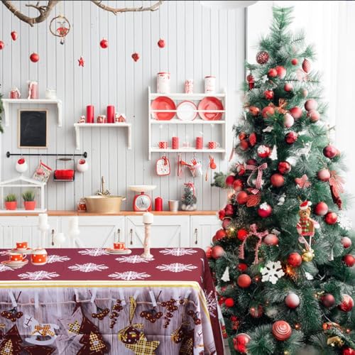 TAIKOUL Tischdecke Weihnachten Tischdecke Abwaschbar Weihnachts Tischdecke 150 * 200cm Weihnachtstischdecken Rot Tischtuch Weihnachten Esstischdecke für Tisch Deko Party Weihnachten Deko von TAIKOUL