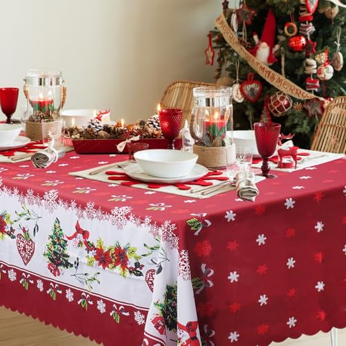 TAIKOUL Tischdecke Weihnachten Tischdecke Abwaschbar Weihnachts Tischdecke 150 * 200cm Weihnachtstischdecken Rot Tischtuch Weihnachten Esstischdecke für Tisch Deko Party Weihnachten Deko von TAIKOUL