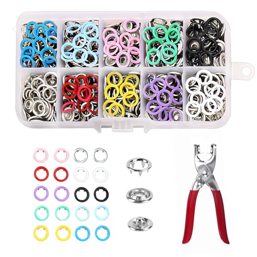 TAIXING 200 Sets Druckknopf Set mit Zange Metall Druckknöpfe Kit mit Zange 9,5mm Jersey Druckknöpfe 10 Farben Druckknöpfe mit Zange Für DIY Basteln, Kinderkleidung, Kleidertaschen, Kleding Repareren von TAIXING