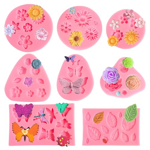 TAIXING 8 Stück Silikonform Blumen, 3D Blumen Fondant Formen Silikon Silikonformen Gießformen, Silikonform Blumen 3D Blume Silikon Seifen Form für Fudge Schokolade Kuchen Dessertdekoration Seife von TAIXING