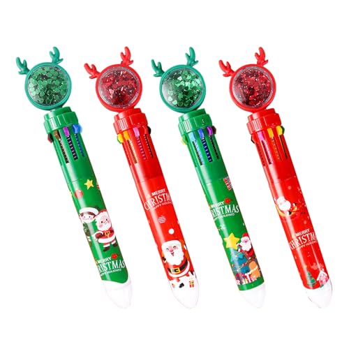 TAKOXIA Kugelschreiber, 4 Stück, mehrfarbiger Kugelschreiber, Weihnachtsstift, einziehbar, mehrfarbig, Kugelschreiber für Kinder, Klasse, Belohnung, Weihnachtsgeschenk von TAKOXIA