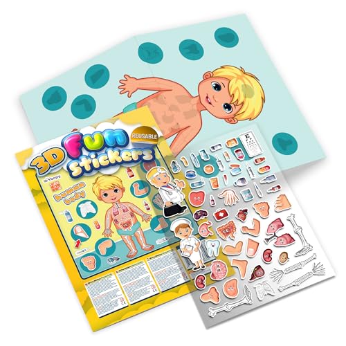 3D Aufkleber für Kinder - Der menschliche Körper, Doppelseitigen Hintergrund + 61 Stück, Wiederverwendbare und Wasserfester 3D Sticker Set for Kids - TakTik von TAKTIK