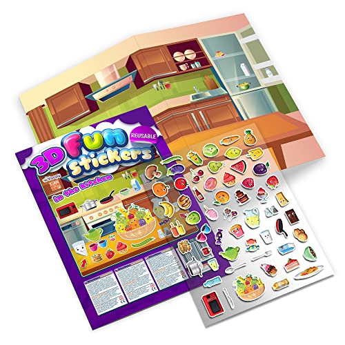 3D Aufkleber für Kinder - Spass in der Küche, Doppelseitigen Hintergrund + 70 Stück, Wiederverwendbare und Wasserfester 3D Sticker Set for Kids - TakTik von TAKTIK