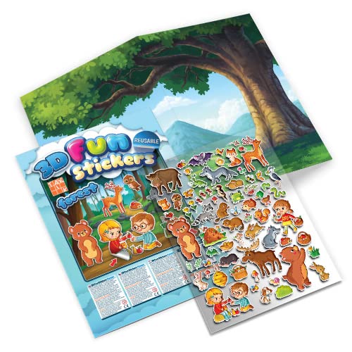 3D Aufkleber für Kinder - Zauberhafter Wald, Doppelseitigen Hintergrund + 73 Stück, Wiederverwendbare und Wasserfester 3D Sticker Set for Kids - TakTik von TAKTIK