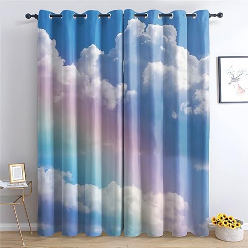 TAKUAN Regenbogen Vorhänge Verdunklung svorhänge mit Muster Himmel Wolken, Vorhang Blickdicht mit Ösen Gardinen Wohnzimmer Schlafzimmer Kinderzimmer Dekoration 2er Set-160 x 132 (H X B) von TAKUAN