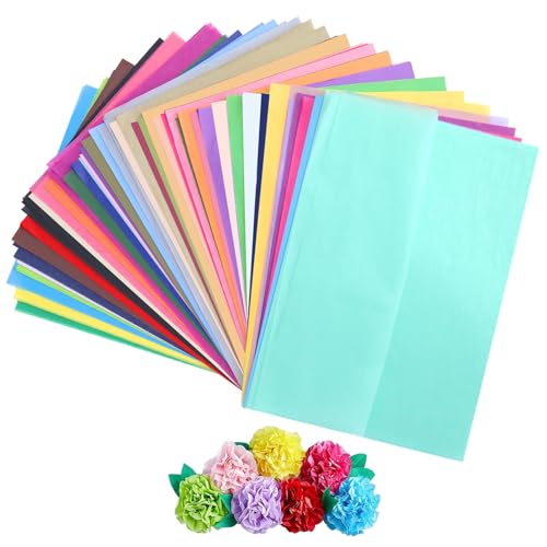 TAKUZA 500 Blatt Seidenpapier Verpackungsmaterial,A4 Transparentpapier Bunt,40 Farben Bastelpapier,Packseide Pappe zum Basteln,Seidenpapier Basteln Weiß Grün Rosa,Tissue Paper für Pompons,Papierblumen von TAKUZA