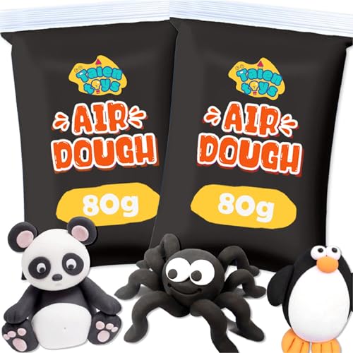 AIR DOUGH 160G Nachfüllung Kinder Knete Set Kinderknete Modelliermasse Lufttrocknend Ton Set Für Kinder Knetmasse Plastilin Für Kinder Foam Clay Polymer Clay Spielzeug Mädchen - Schwarz von TALENTOYS