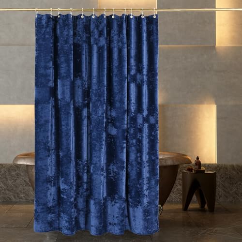 TAMGHO Royal Blue Velvet Duschvorhang, marineblauer Pannesamt Duschvorhang mit goldenen Ösen, Luxus-Duschvorhang-Set mit 12 goldenen Haken, dicker Stoff, wasserdicht, 72 x 72 cm von TAMGHO