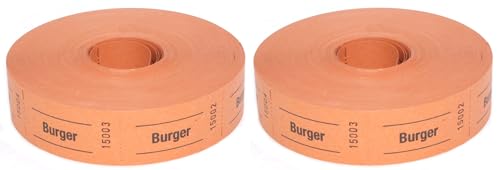 TAMLED Bonrolle Burger orange 2 Rollen je 1000 perforierte Abrisse fortlaufend nummeriert Gastromarken Festival Speisen Verpflegung Events Firmenveranstaltung Volksfest Vereinsfest Wertmarke von TAMLED