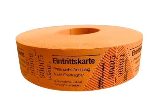 TAMLED Bonrolle EINTRITTSKARTEN orange 1 Rolle mit 1000 perforierten Abrissen fortlaufend nummeriert Gastromarken Festival Getränke Verpflegung Events Firmenveranstaltung Volksfest Verein Wertmarke von TAMLED