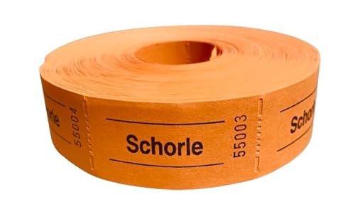 TAMLED Bonrolle SCHORLE orange 1 Rolle mit 1000 perforierten Abrissen fortlaufend nummeriert Gastromarken Festival Getränke Verpflegung Events Firmenveranstaltung Volksfest Verein Wertmarke von TAMLED