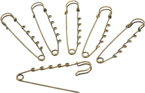 TAMUNI 20 Stück 75 mm 20 Stück Gold-Bronze robuste Sicherheitsnadeln Kilt mit 5 Schlaufen Sicherheitsnadel mit Schlaufen Schmuck-Sicherheitsnadeln für die Herstellung von Broschennadeln von TAMUNI