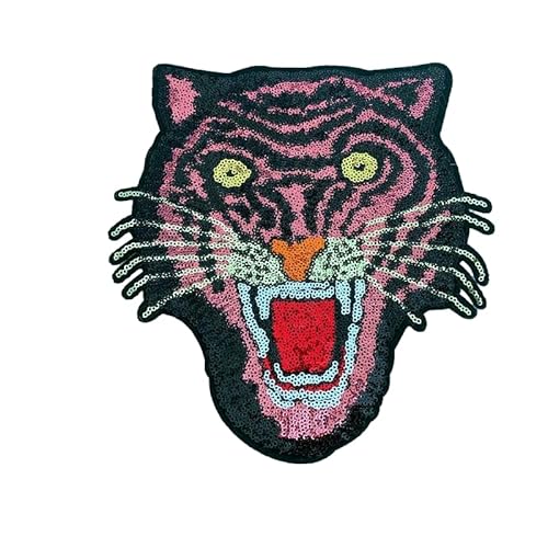 TAMUNI 24 * 22cm Große Pailletten Stickerei Patches Tiger für Kleidung Eisen Auf Applikation Patches Stickerei Patches für Stoff von TAMUNI