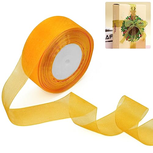 TANCUDER Organzaband Gold Geschenkband Schleifenband Hochzeit Antennenband Organza Handwerk Band Schimmernd Schleifenband Tüllband für Hochzeit, Party-Dekorationen, Geschenkverpackungen 45mx4cm von TANCUDER