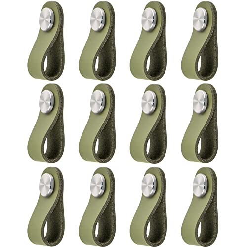 TANGCHEN SHOP Ledergriffe Matcha Grün,Möbelgriffe Leder Ledergriff für Möbel,Einzelloch,18mm Edelstahl Metallkopf Schrankgriffe,12 Pack Handgemachte Einfarbige Schrankknauf Türgriffe, 60 × 26 x 20 mm von TANGCHEN SHOP