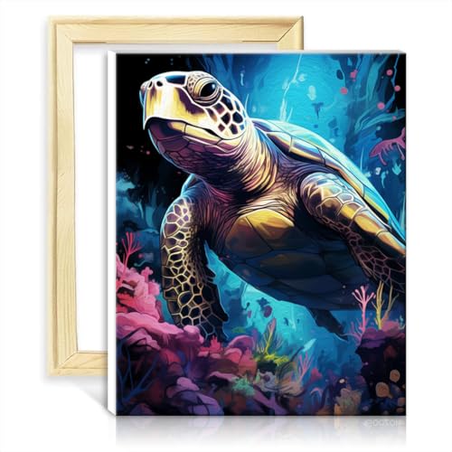 Malsets auf Leinwand, Schildkröten, Malen-nach-Zahlen-Sets für Kinder und Erwachsene mit Pinseln und Acrylpigmenten auf Leinwand, perfekte Wanddekoration für zu Hause, ohne Rahmen (30 x 40 cm) von TANGFEIY