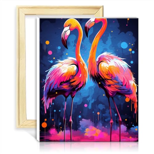 TANGFEIY Malen nach Zahlen, Flamingo, DIY-Malen nach Zahlen mit Pinseln und Acrylpigmenten, Kunsthandwerksprojekt für zu Hause, mit Rahmen (30 x 40 cm) von TANGFEIY