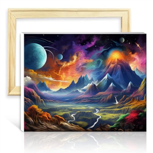 TANGFEIY Malen nach Zahlen, Planetenlandschaft auf Leinwand, Gemälde für Erwachsene mit 3 Pinseln und Acrylfarben, Wandkunst, Ölgemälde-nach-Zahlen-Set, ohne Rahmen (30 x 40 cm) von TANGFEIY