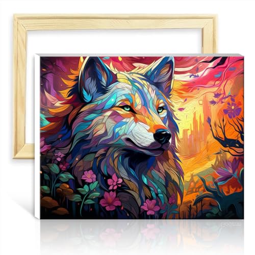 TANGFEIY Malen nach Zahlen, Wolf, Malen-nach-Zahlen-Set für Kinder und Erwachsene mit Pinseln und Acrylpigmenten für Schlafzimmer, Wohnzimmer, Dekoration mit Rahmen (30 x 40 cm) von TANGFEIY