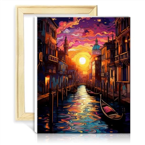 TANGFEIY Malen-nach-Zahlen-Pinsel-Set, „Das Venedig“-Ölgemälde für Erwachsene zum Selbermachen mit 3 Pinseln und Acrylfarben, Bild als Heimdekoration, Geschenk, DIY-Rahmen (40 x 50 cm) von TANGFEIY