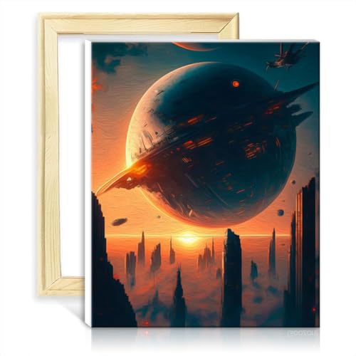 TANGFEIY Malen-nach-Zahlen-Pinsel-Set, Alien Planet Skyline, Malen nach Zahlen für Erwachsene, mit Pinseln und Acrylpigmenten für die Wanddekoration zu Hause, Geschenke, ohne Rahmen (40 x 50 cm) von TANGFEIY