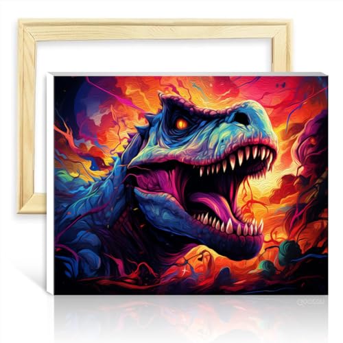 TANGFEIY Malen-nach-Zahlen-Pinsel-Set, Dinosaurier, DIY-Stoffdekorations-Set mit Pinseln und Acrylpigmenten für die Dekoration zu Hause und im Wohnzimmer, mit Rahmen (30 x 40 cm) von TANGFEIY