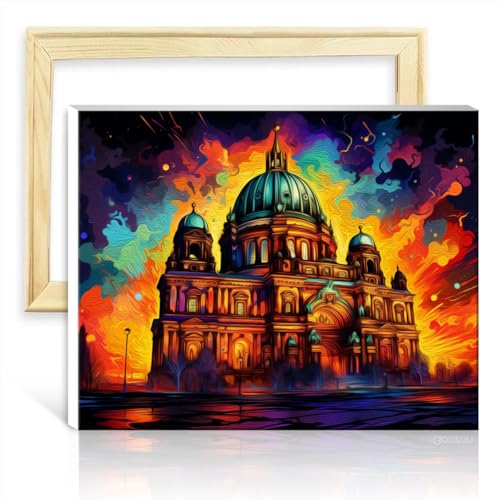 TANGFEIY Malen nach Zahlen-Set, Berliner Dom, Deutschland, Malen nach Zahlen-Set für Anfänger, mit Pinseln und Acrylfarbe für die Wanddekoration mit Rahmen (30 x 40 cm) von TANGFEIY