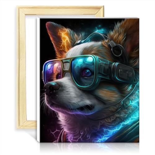 TANGFEIY Malen-nach-Zahlen-Set, Corgi-Hund, Malen nach Zahlen für Erwachsene, Acrylzahlen mit Pinseln, Bilder für die Wanddekoration zu Hause, Geschenke zum Selbermachen, Rahmen (40 x 50 cm) von TANGFEIY