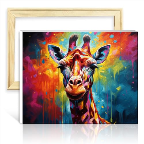 TANGFEIY Malen-nach-Zahlen-Set, Giraffe auf Leinwand, Gemälde für Erwachsene und Anfänger, mit 3 Pinseln und Acrylfarben, Bild für die Wanddekoration zu Hause, Geschenke, ohne Rahmen (30 x 40 cm) von TANGFEIY