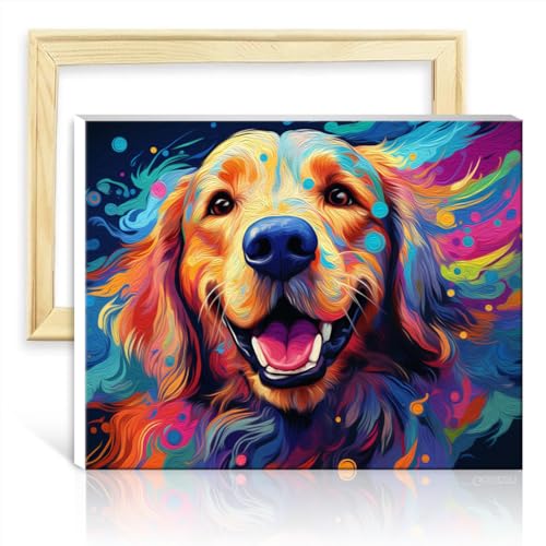 TANGFEIY Malen nach Zahlen-Set, Golden Retriever, DIY, Malen nach Zahlen, Acrylzahl mit Pinseln, Bild für Heimdekoration, Geschenk, ohne Rahmen (30 x 40 cm) von TANGFEIY